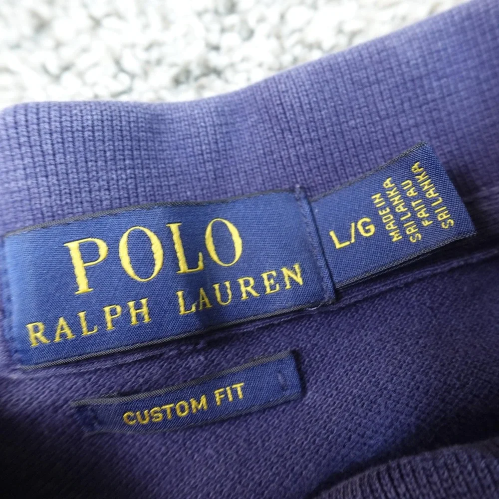Ralph Lauren Polo Shirt Mens L Blue Custom Fit Pique Pony Logo Golf Preppy Top